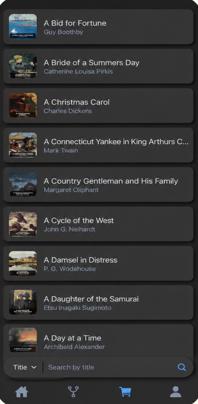 Book list showing free public-domain books